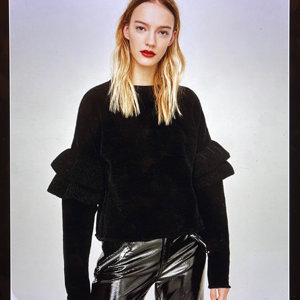 Zara Frilled Chenille Extra Long Sleeve Sweater - image 1